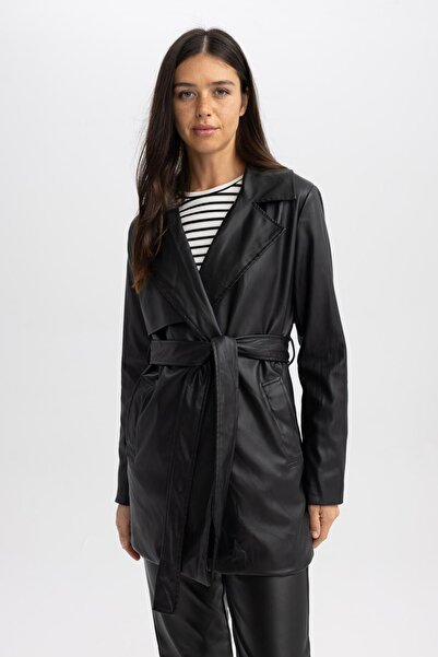 DeFacto Trenčkot s páskem z umělé kůže A6225ax23au