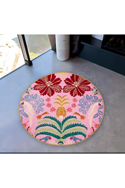 Rugs Modern Halı Pink Themed Mixed Flower Patterned Round Woven Base Vintage ...