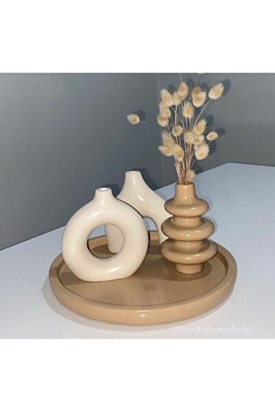 ELASİBEL HOME Halka Vazo ,minimal Vazo Set 3’lü Vazo, Tepsili Set Biblo, Bohe...
