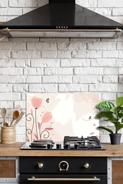 Decovetro 76x50 см Вінтажна захисна панель для плити з рожевим квітковим візе...