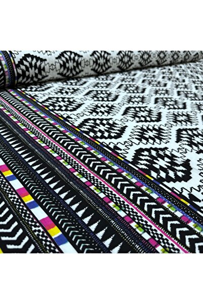 Yaren Ülker İthal Viskon Kumaş %100 Pamuk Çift En Tek Tarafı Sulu Etnik Kilim...