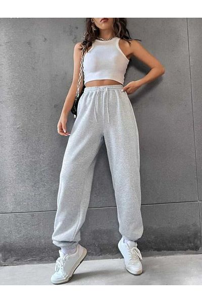 belean Jogger Sweatpants - Μαύρο και Γκρι, Λαστιχένιο πόδι, Ψηλόμεσο,