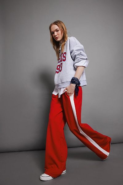 DeFacto Cool Wide Leg Sweatpants - Elastic Waist, Lace-Up Stripe