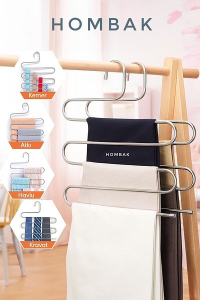 Hombak Umeraș pentru eșarfe din metal cu 5 straturi Organizator pentru interiorul dulapului Umeraș pentru pantaloni