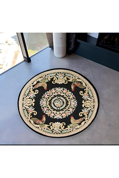 Rugs Modern Halı موضوع أسود زهرة والدجاج نمط جولة المنسوجة قاعدة خمر السجاد ا...