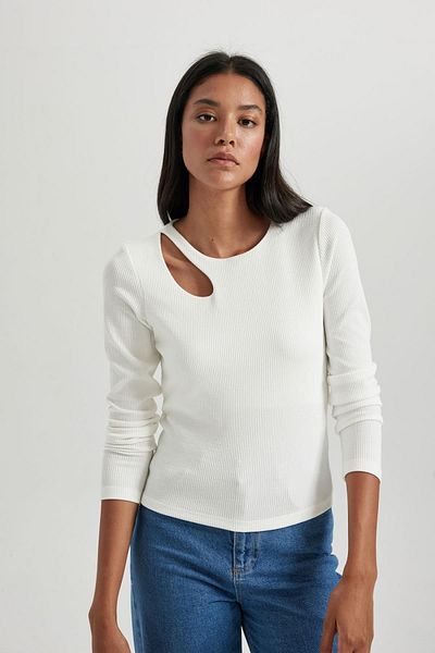 DeFacto Žebrované tričko s dlouhým rukávem – Crew Neck, Slim Fit, Košilka B3760ax23au