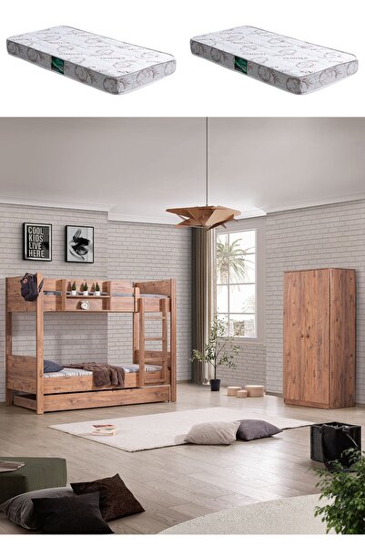 Setay Ranza, Asya Ayrılabilir Yavrulu Ranza 2 Kapaklı Dolap 2 Adet Comfort Yatak