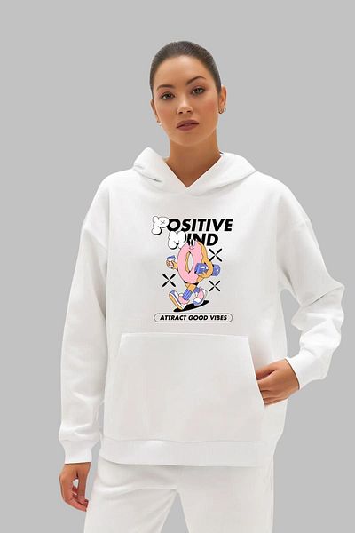 Nyda Collections Hanorac oversize unisex cu glugă - mânecă lungă, imprimat pozitiv, bumbac