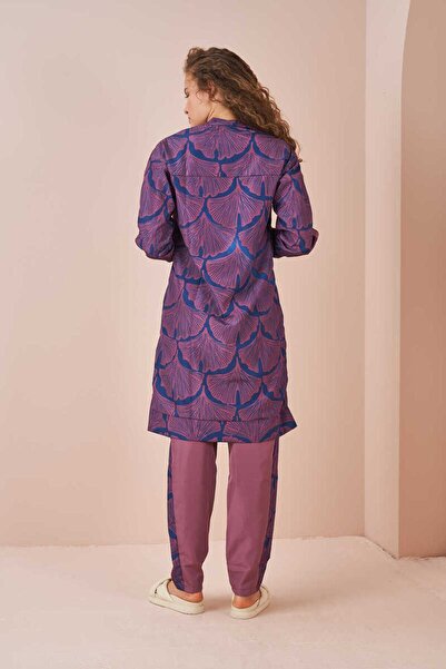 Mevra Yaprak Desen Tesettür Mayo Uzun Gül Kurusu