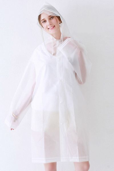 FREE MARKA Unisex Διαφανές λευκό αδιάβροχο με κουκούλα και κουμπωτά