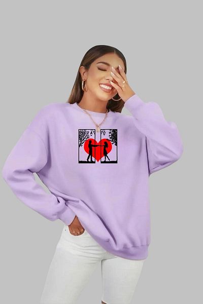 Nyda Collections Унисекс суитшърт с голям размер Hand in Hand, щампа Love - с кръгло деколте и качулка