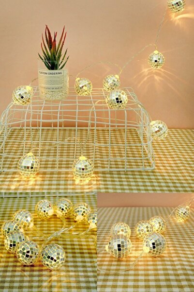 Winnie Baby Dekoratif Mini Aynalı Disko Topu Şeklinde 10’lu Led Zinciri 1,5 Metre Pilli 10 Disko Topu