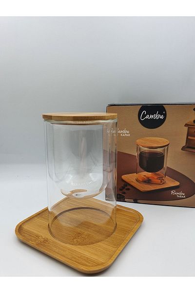 Hediyepro Brown Bamboo Filter Cup with Presentation Plate