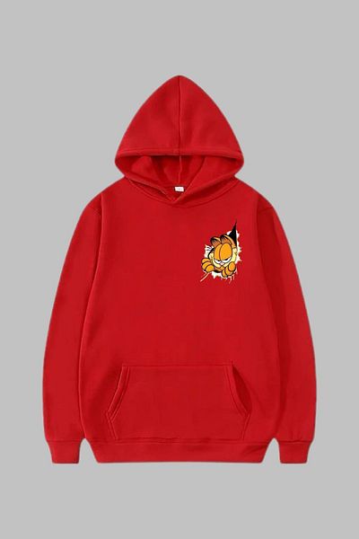 Nyda Collections Унисекс голям суичър с качулка с принт Garfield - дълъг ръкав, джоб, памук
