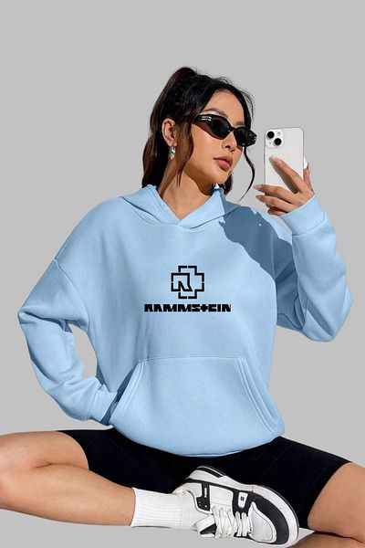 Nyda Collections Hanorac supradimensionat unisex cu glugă cu imprimeu Rammstein - mânecă lungă, bumbac