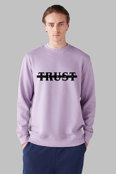 Nyda Collections Унисекс суитшърт с голям размер от памук с щампа Trust - дълъг ръкав, кръгло деколте, без качулка