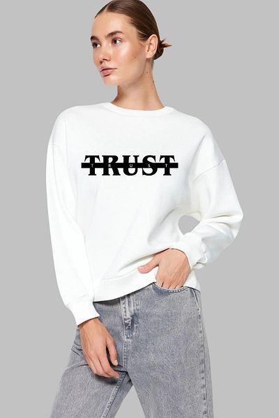 Nyda Collections Hanorac oversize din bumbac unisex cu imprimeu Trust - mânecă lungă, decolteu, fără glugă
