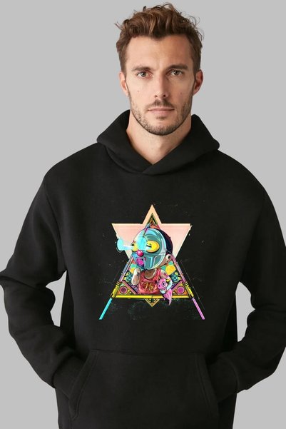 Nyda Collections سويت شيرت بقلنسوة كبير الحجم للجنسين مطبوع عليه روبوت - بأكم...