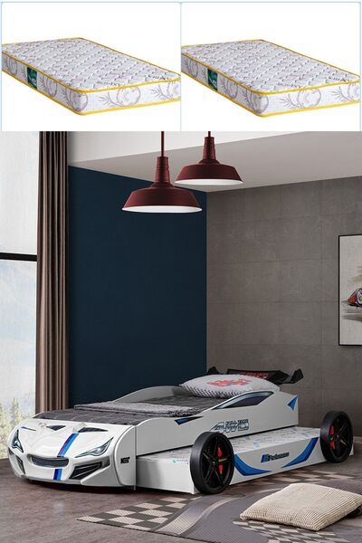 Setay Arabalı Yatak, Merso Yavrulu Rüzgarlıklı Araba Yatak - Beyaz 2 Adet Comfort Yatak