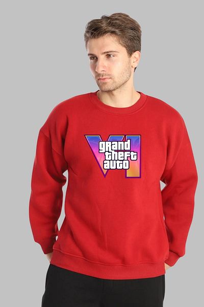 Nyda Collections Унисекс суитшърт без качулка с щампа Gta 6 - голям размер - памук