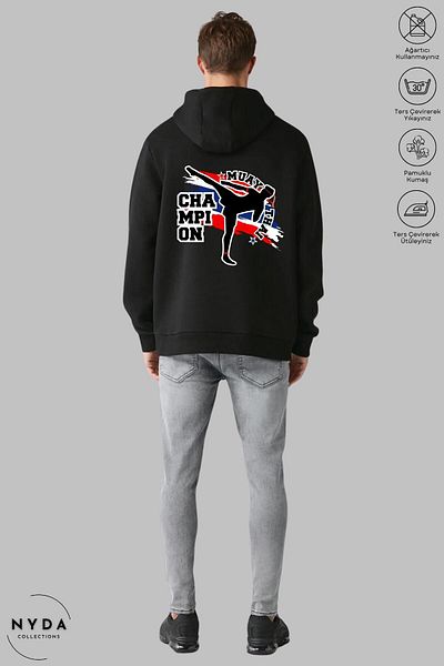 Nyda Collections Hanorac cu glugă unisex cu mânecă lungă Muay Thai, cu glugă, cu glugă, bumbac supradimensionat
