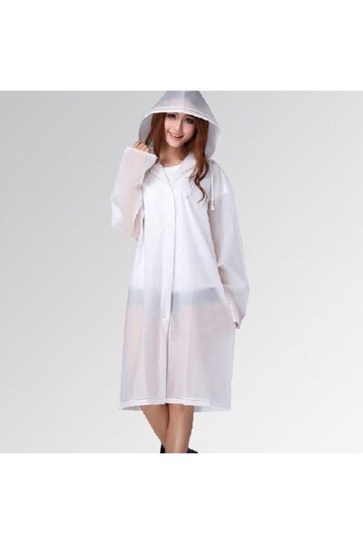 FREE MARKA Unisex Διαφανές λευκό αδιάβροχο με κουκούλα και κουμπωτά