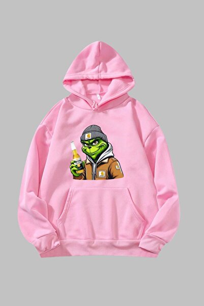 Nyda Collections Hanorac supradimensionat unisex cu glugă cu imprimeu Grinch ...