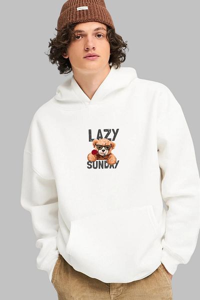 Nyda Collections Hanorac supradimensionat unisex cu glugă cu imprimeu Teddy Bear - mânecă lungă, bumbac