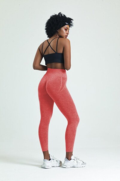 gymhams Kırmızı Kalçası Büzgülü Push Up Kalça Şekillendirici Tayt Seamless Tayt