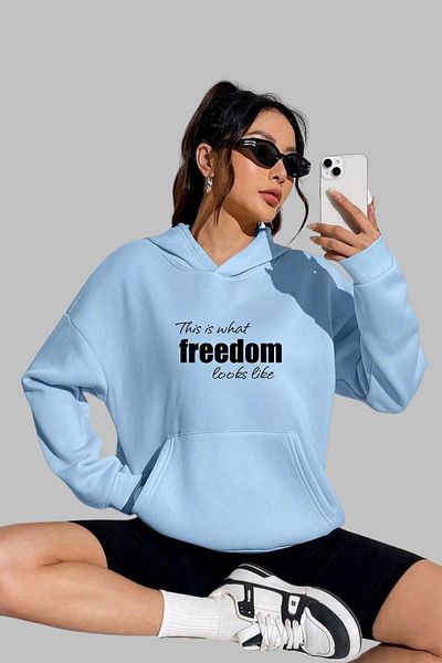 Nyda Collections Hanorac oversize unisex cu glugă cu imprimeu Freedom - mânecă lungă, bumbac