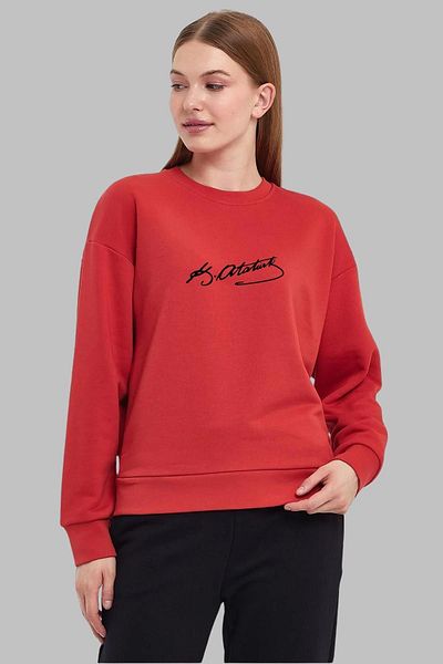 Nyda Collections Ataturk Printed Long Sleeve Oversize Hoodless Cotton Sweatshirt