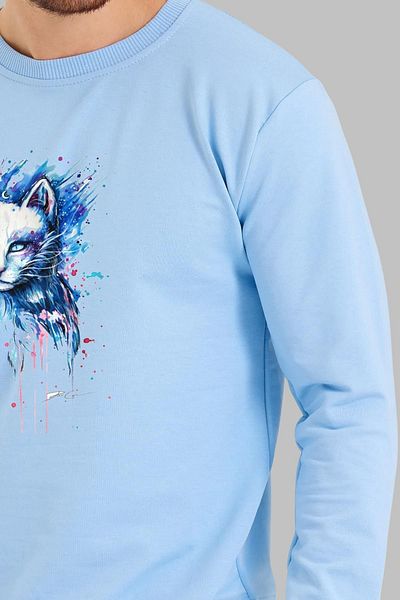 Nyda Collections Hanorac oversize din bumbac unisex cu imprimeu de pisici - mânecă lungă, decolteu, fără glugă
