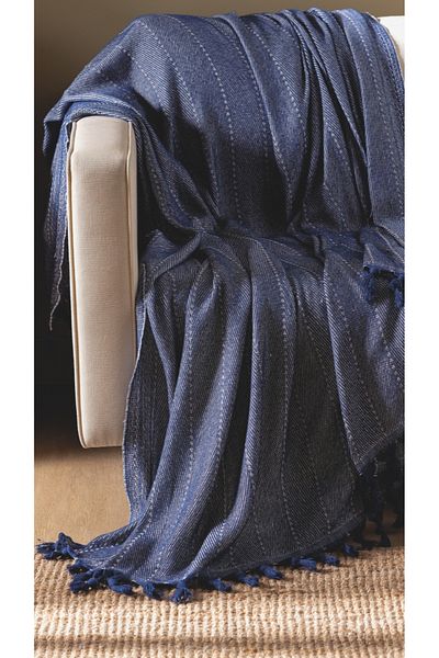 Lux Touch Κάλυμμα καθίσματος Lina Navy Blue Cotton Tasseled - 170 x 210 cm Κάλυμμα καναπέ-κρεβάτι Divan