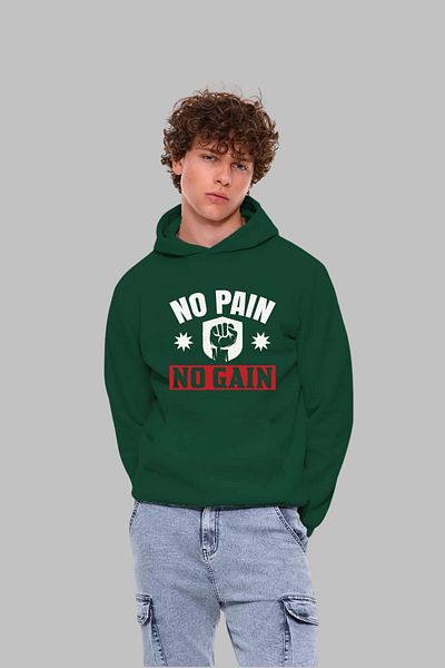 Nyda Collections Унисекс суитшърт с качулка и дълъг ръкав, размер Oversize, с щампа No Pain No Gain - памук