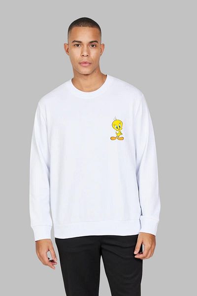 Nyda Collections Tweety Printed Unisex Oversize βαμβακερό φούτερ - μακρυμάνικο, λαιμόκοψη, χωρίς κουκούλα