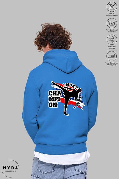 Nyda Collections Hanorac supradimensionat unisex cu glugă cu imprimeu Muay Thai - mânecă lungă, bumbac