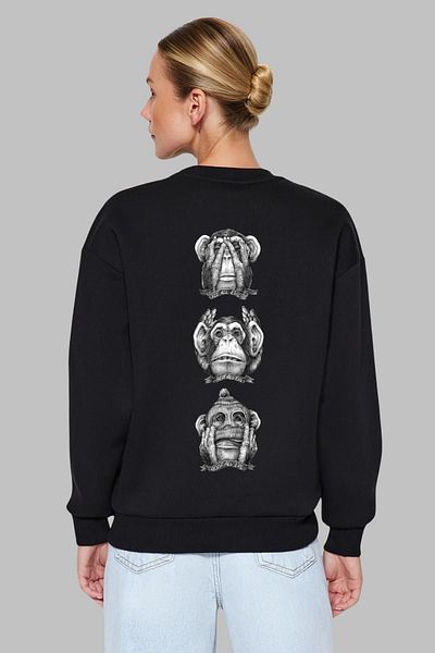 Nyda Collections Βαμβακερό φούτερ Three Monkeys Printed Unisex Oversize χωρίς κουκούλα