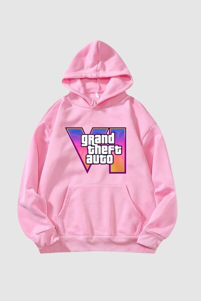 Nyda Collections Unisex dukserica sa kapuljačom, veliki džep, 3 niti, GTA 6 l...