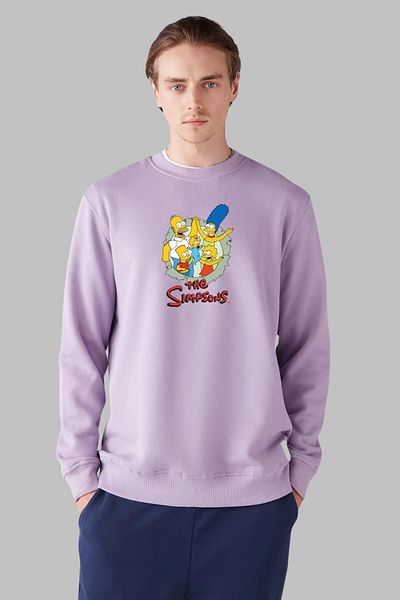 Nyda Collections Simpsons Printed Unisex Oversize βαμβακερό φούτερ - μακρυμάνικο, λαιμόκοψη, χωρίς κουκούλα