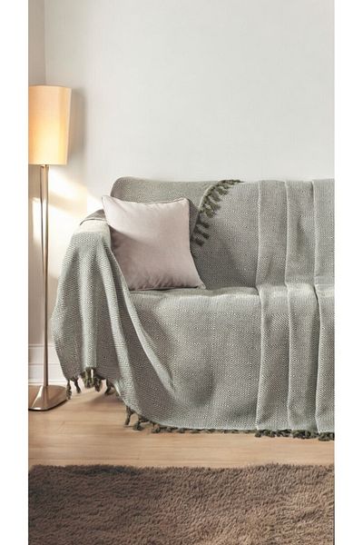 Lux Touch 170 X 210 cm Cotton Tufted Khaki Seat Cover - Sofa Sofa Bed Duvan Shawl