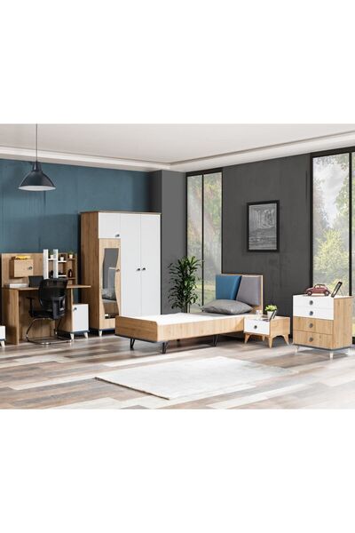 Setay Lotus Genç Odası - 3 Kapılı Dolap, Karyola, Komodin, Masa, Şifonyer