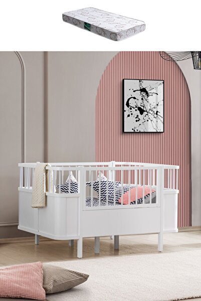 Setay Mdf Beşik, Siesta Büyüyen Beşik 90x130 - Beyaz 1 Adet Comfort Yatak 90x130