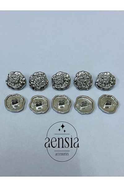 aensia بلوزة وقميص معدني - فستان فضي مجعد، نمط شبكي، زر منقوش، 1.65 سم - 10 قطع