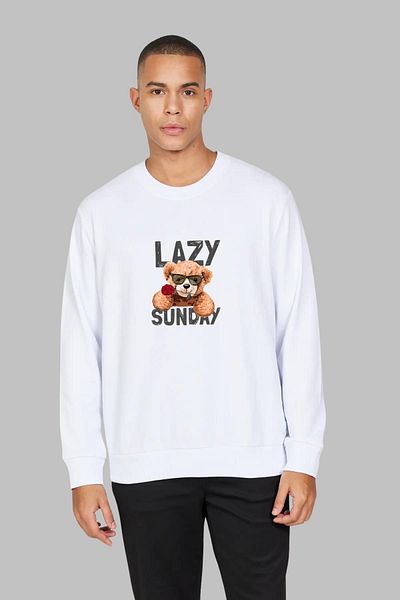 Nyda Collections Hanorac supradimensionat unisex din bumbac cu imprimeu de pluș - mânecă lungă, decolteu, fără glugă