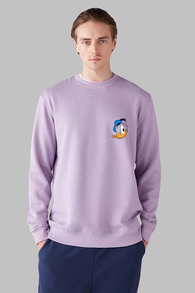 Nyda Collections Унисекс памучен суитшърт с щампа Daffy - дълъг ръкав, кръгло деколте, без качулка