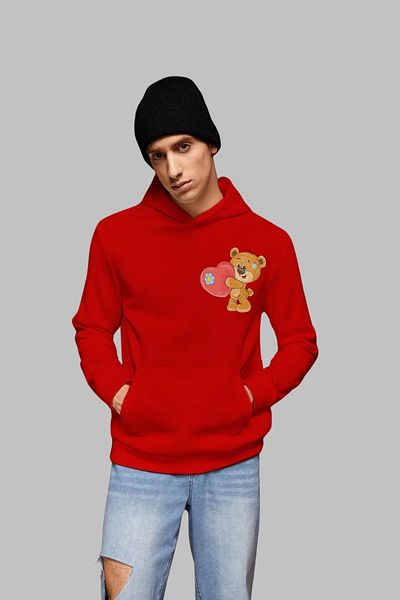 Nyda Collections Унисекс суитшърт с качулка и щампа на теди - дълъг ръкав, памук