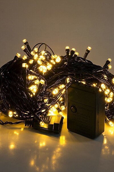 Toptanhane 10 Metre 100 Led Fişli Eklemeli Siyah Kablo Gün Işığı Sarı Led Aydınlatma Yılbaşı Düğün Nişan