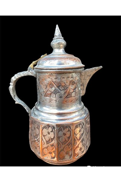 LüksAksesuar Eski Dönem Sütlük Bakır El Nakışlı Kapaklı Sürahi El