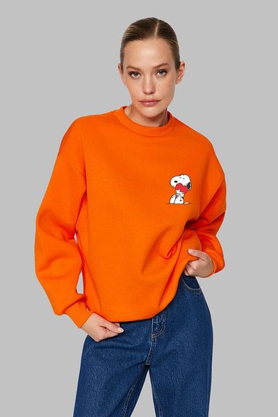 Nyda Collections Hanorac din bumbac, unisex, supradimensionat, cu imprimeu Snoopy, fără glugă - mânecă lungă, decolteu