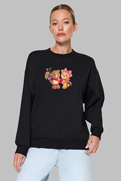Nyda Collections Teddy Bear Love print - Ženska široka majica bez kapuljače s...